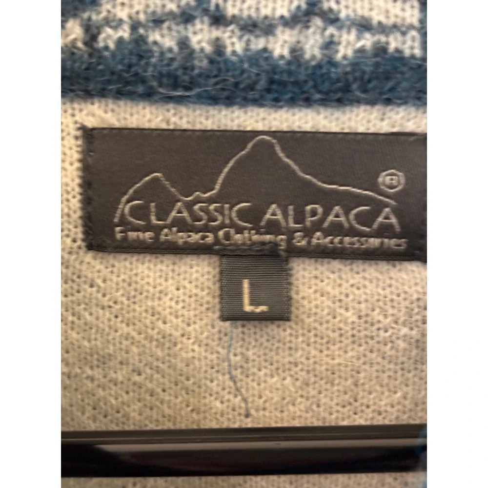 Classic Alpaca Blue White Snowflake Full Zip Cardigan Sweater 100% Alpaca Peru L